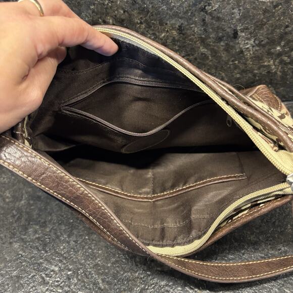 Vintage Etienne Aigner Logo Medium Hand Bag Pockets Canvas Leather Trim - Picture 7 of 8